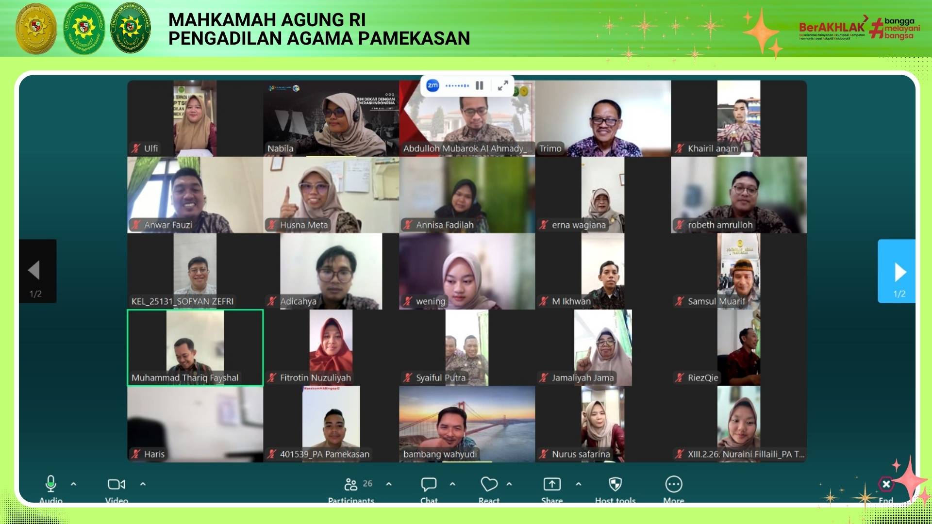 Gelar Rapat Monev Benturan Kepentingan Via Zoom. Wakil Ketua PA Pamekasan Tekankan Integritas Aparatur